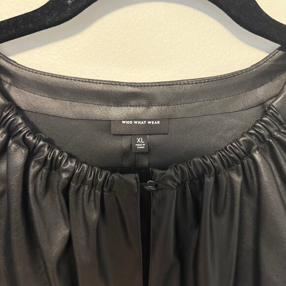 NWOT Who What Wear Black Faux Vegan Leather Balloon Sleeve Shift Dress Size XL - Picture 9 of 10